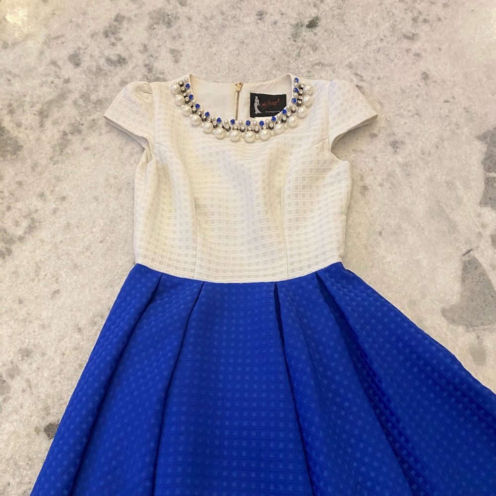 Blue and white pageant interview/appearance Dress